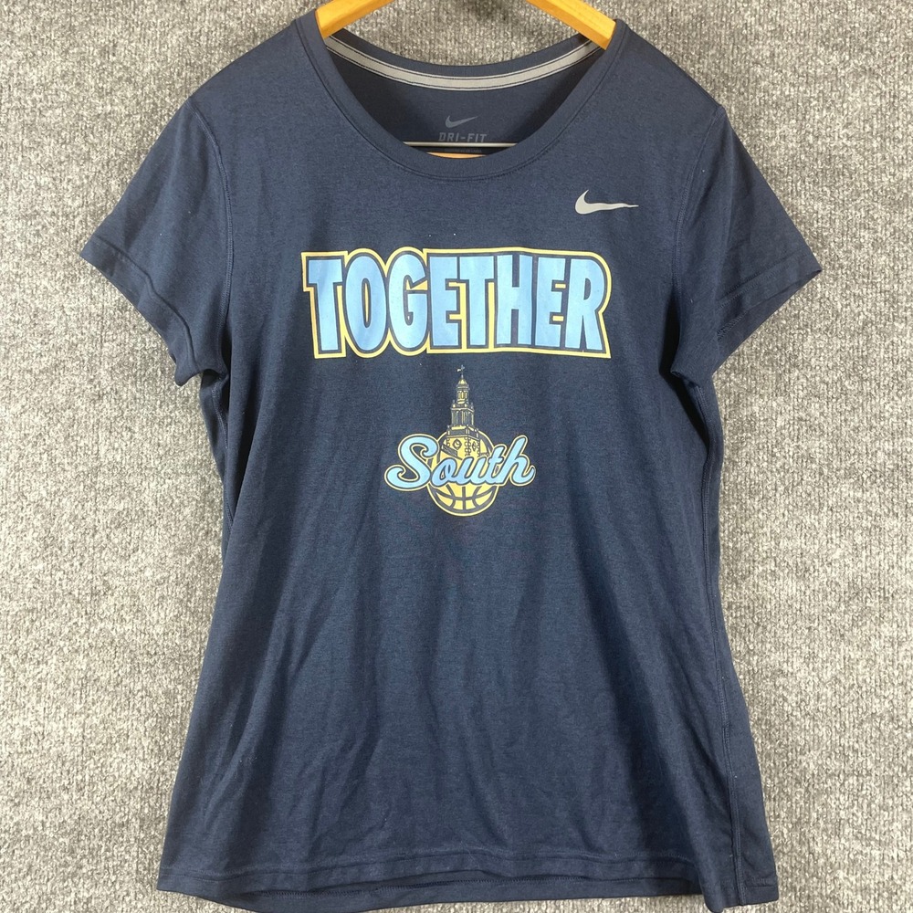 Nike T Shirt Womens L‎ Navy Blue Together South Basketball Dri FIT Performance